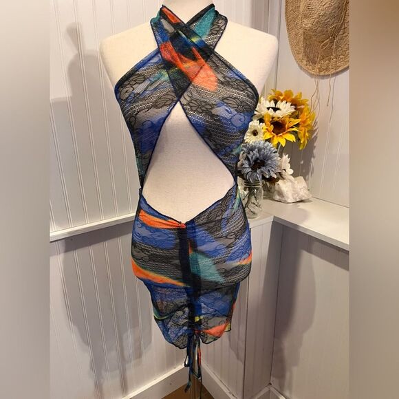 Multicolored Dress-Beach Cover Up Criss-Cross - Picture 1 of 7